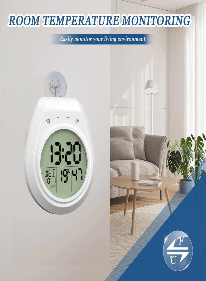 USAOSHOP Digital Bathroom Clock Waterproof Shower Wall Clock Shower Timer with Temperature Display, Calendar, Suction Cup Hanging Hole, White - Image 4